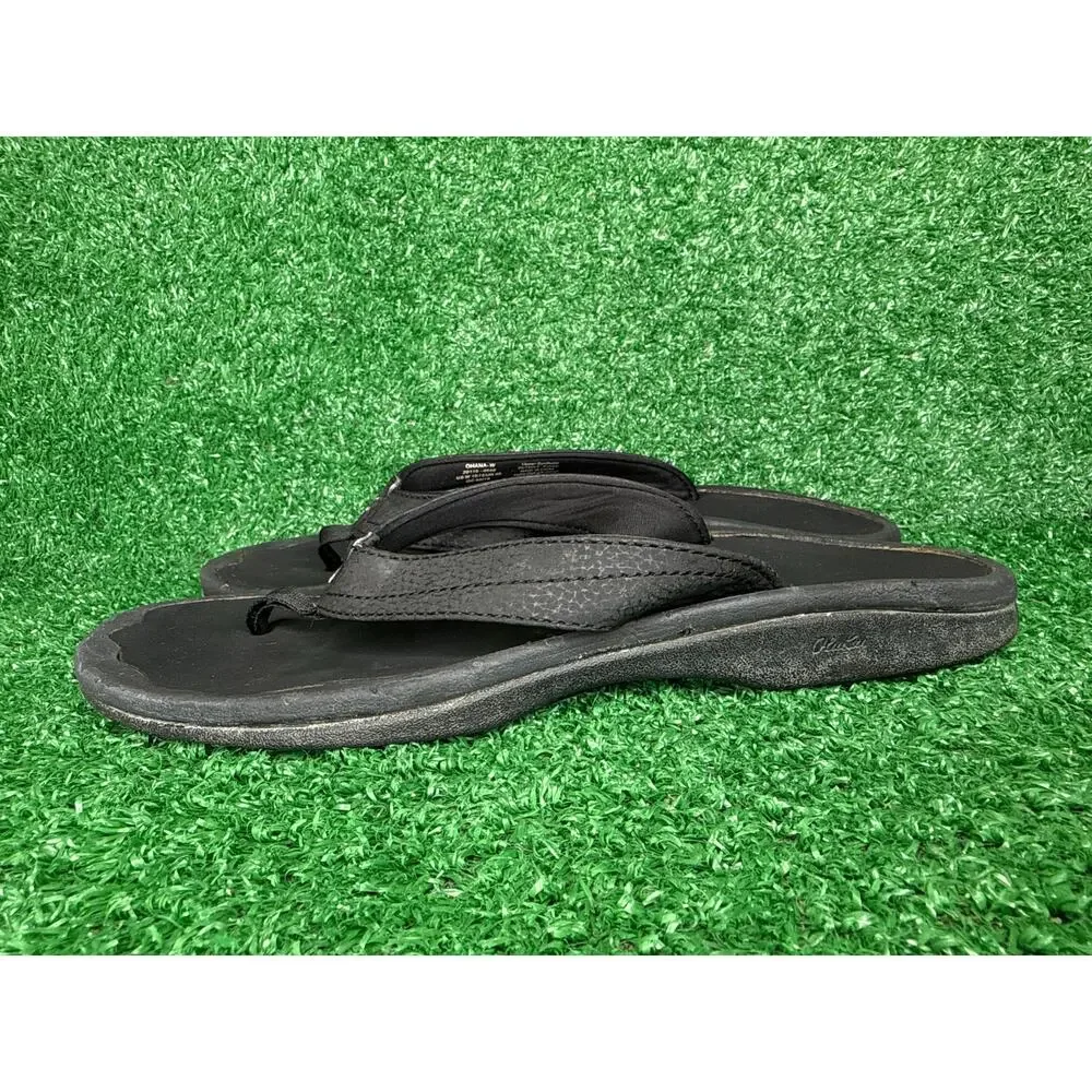Olukai Ohana Sandals Womens 10 Black Flip Flop Thong Pool Beach Shoes